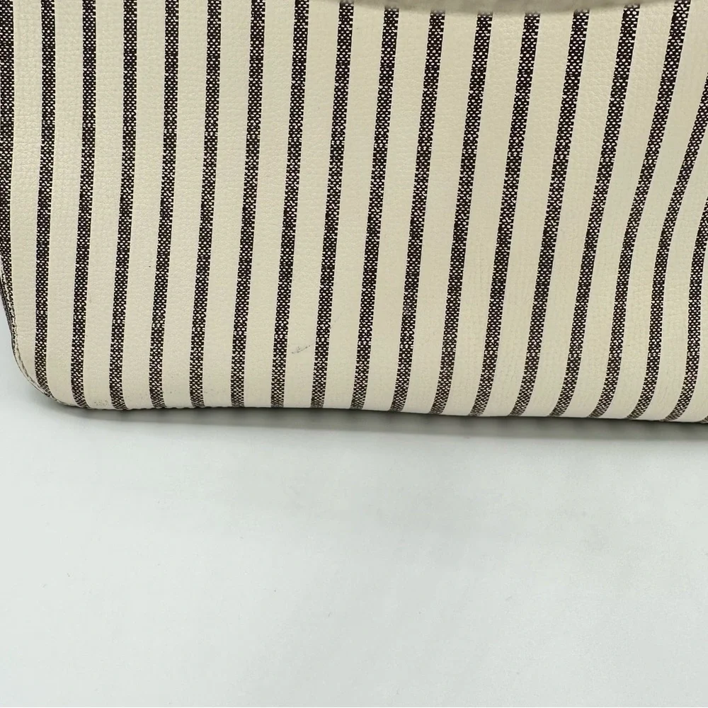 Henri Bendel West 57th Striped Domed Satchel Ivory Grey Stripe Gold Hardware
